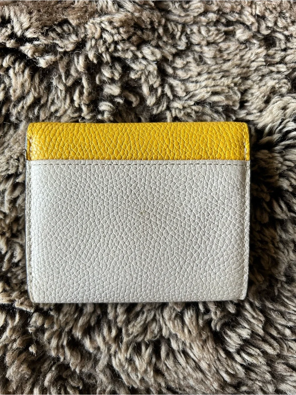 Coach Pebbled Trifold Wallet in Yellow, Brown & White